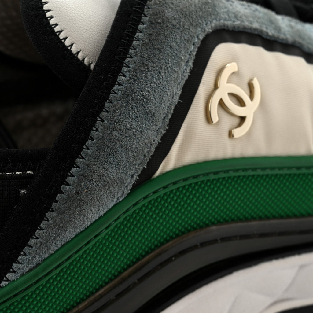 Suede Calfskin Mixed Fibers CC Sneakers 39.5 Ivory Green Light Blue