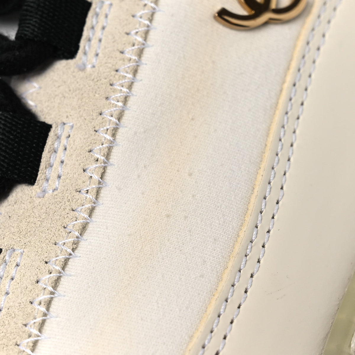 Velvet Calfskin Mixed Fibers CC Sneakers 40 Ivory Black