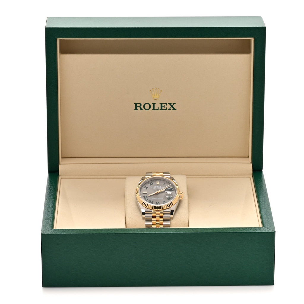 Stainless Steel 18K Yellow Gold 36mm Oyster Perpetual Wimbledon Datejust Watch Slate 126233