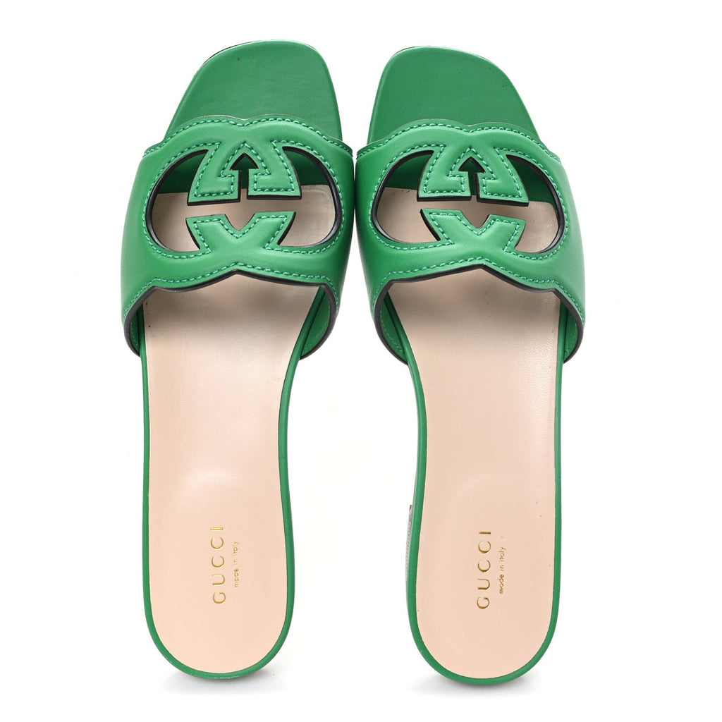 Cosmos Softy Calfskin Interlocking G Cut Out Slide Sandals 38.5 New Shamarock