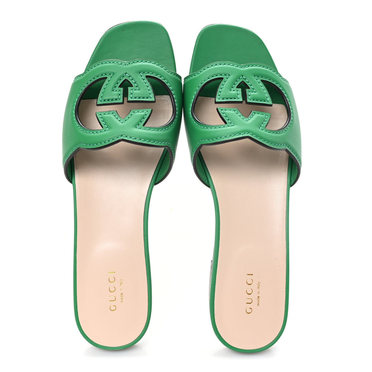 Cosmos Softy Calfskin Interlocking G Cut Out Slide Sandals 38.5 New Shamarock