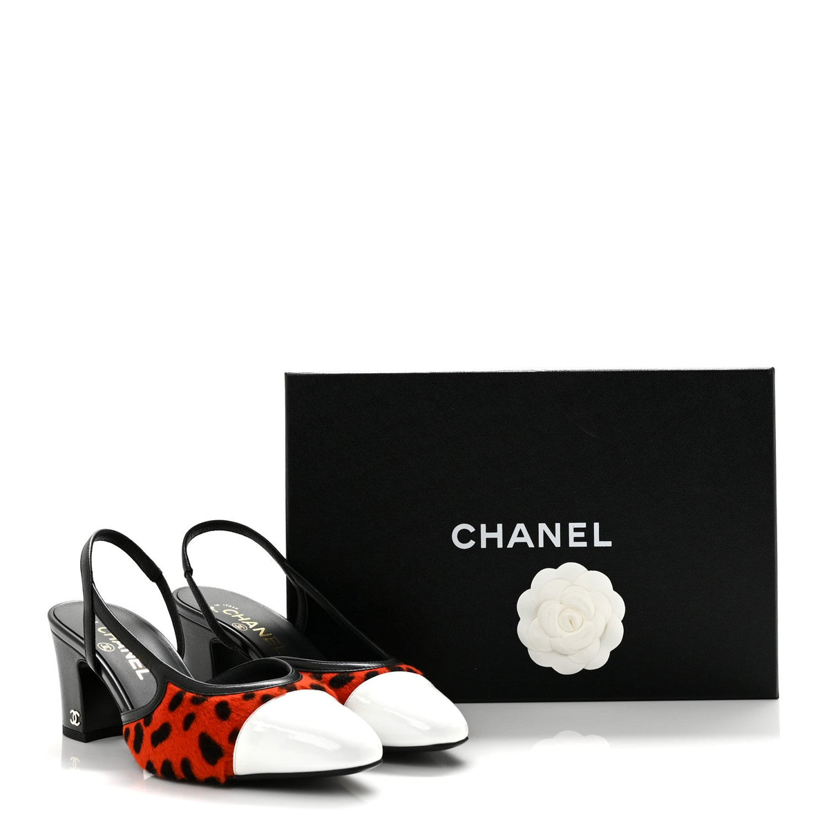 Lambskin Mixed Fibers Cap Toe CC Slingback Pumps 38 Orange Black White