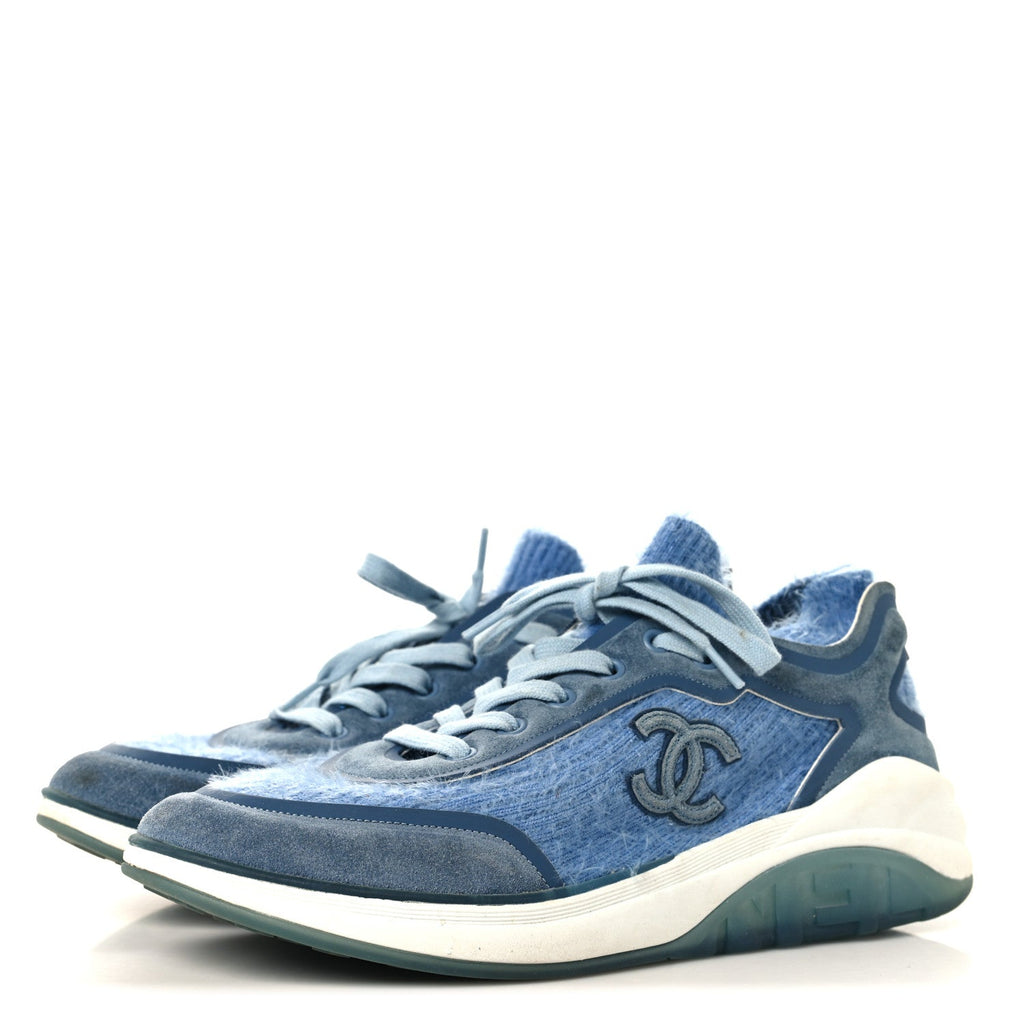 Suede Calfskin Stretch Fabric CC Sneakers 40.5 Light Blue