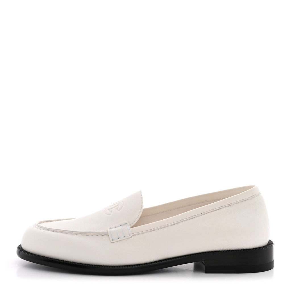 Lambskin CC Mocassin Loafers 38.5 White