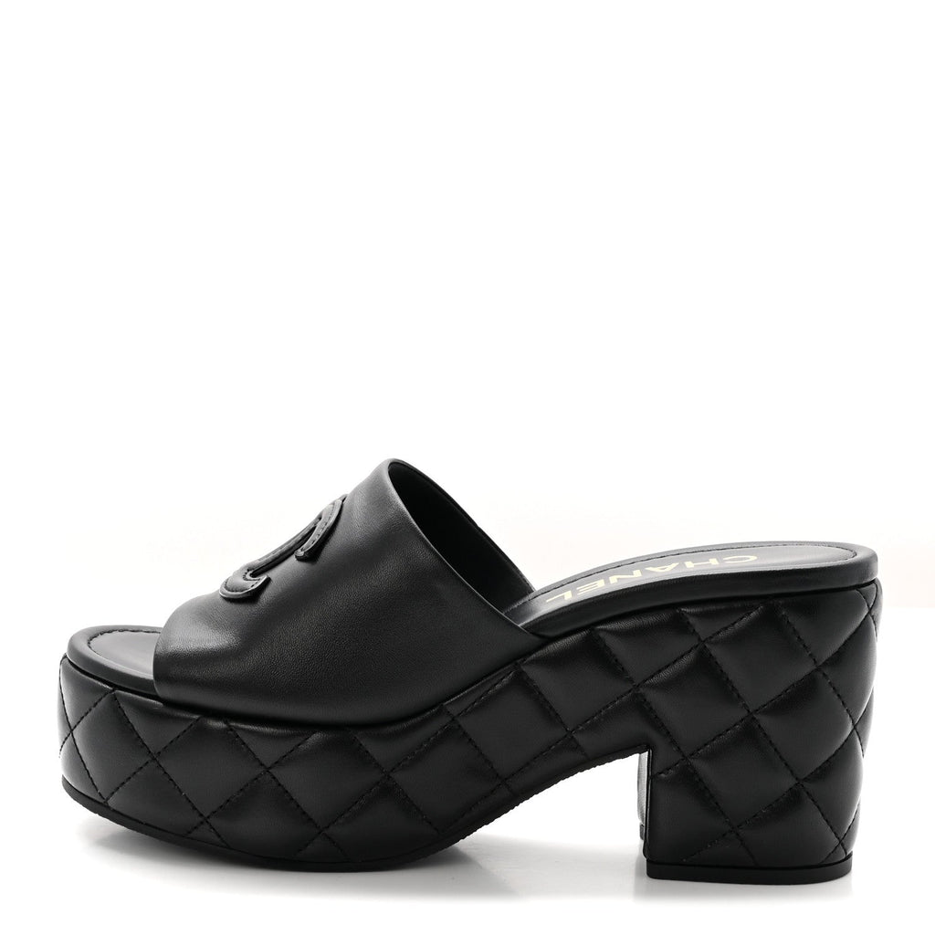 Lambskin Quilted CC Platform Mules 40 Black