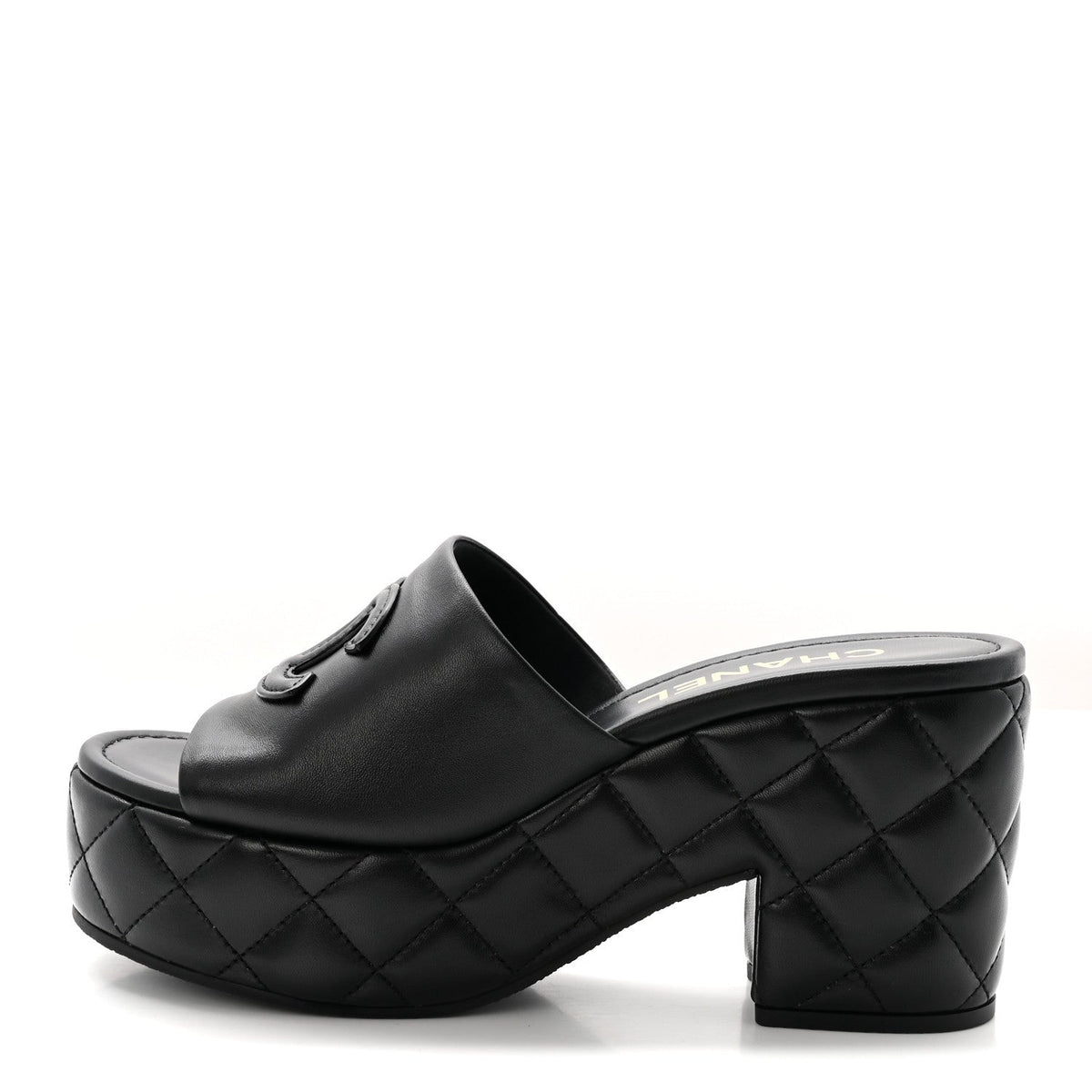 Lambskin Quilted CC Platform Mules 40 Black