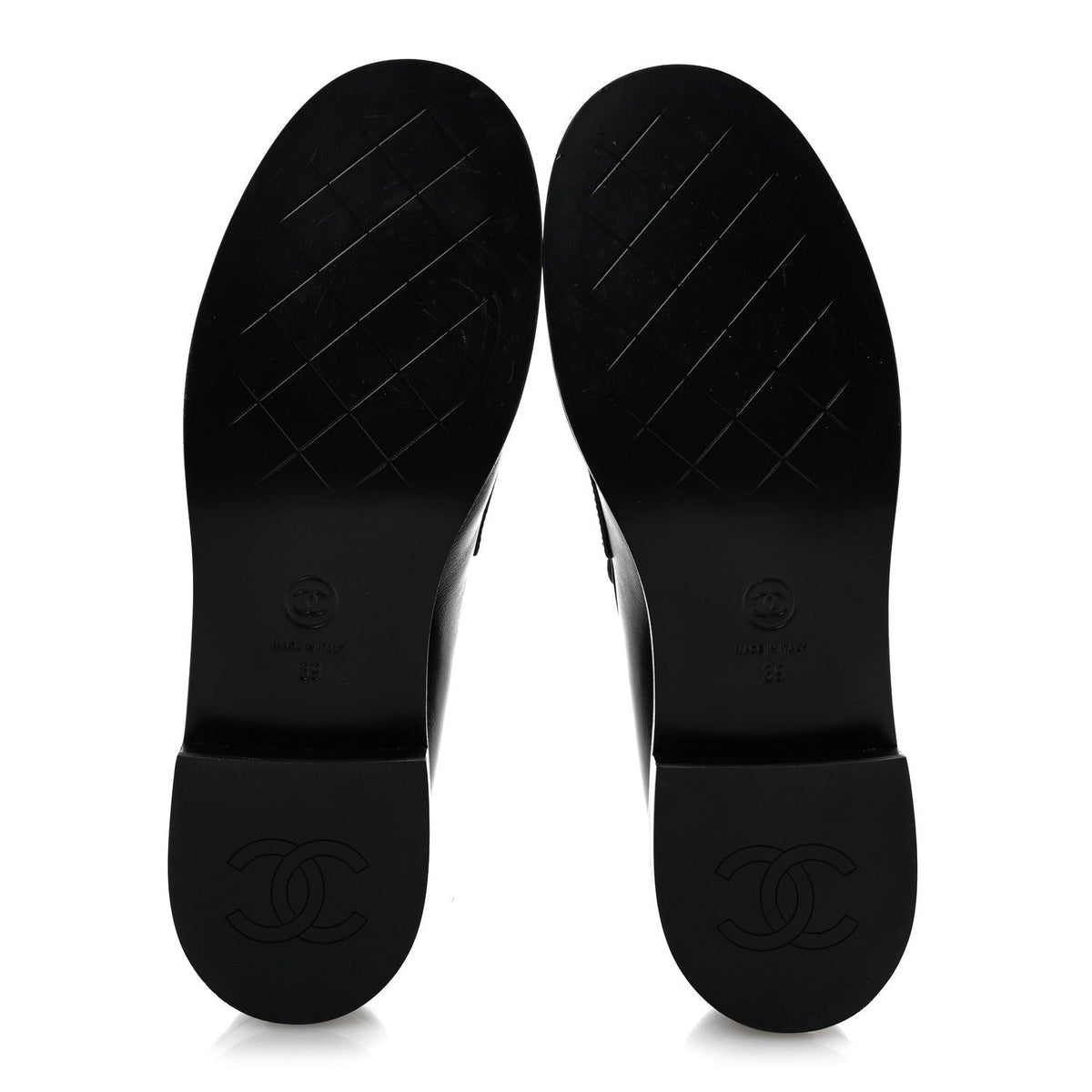 Shiny Calfskin CC Mocassin Loafers 39 Black