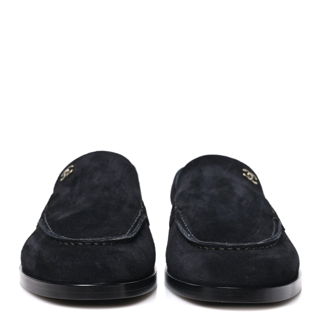 Suede Calfskin Slingback Loafers 38 Black