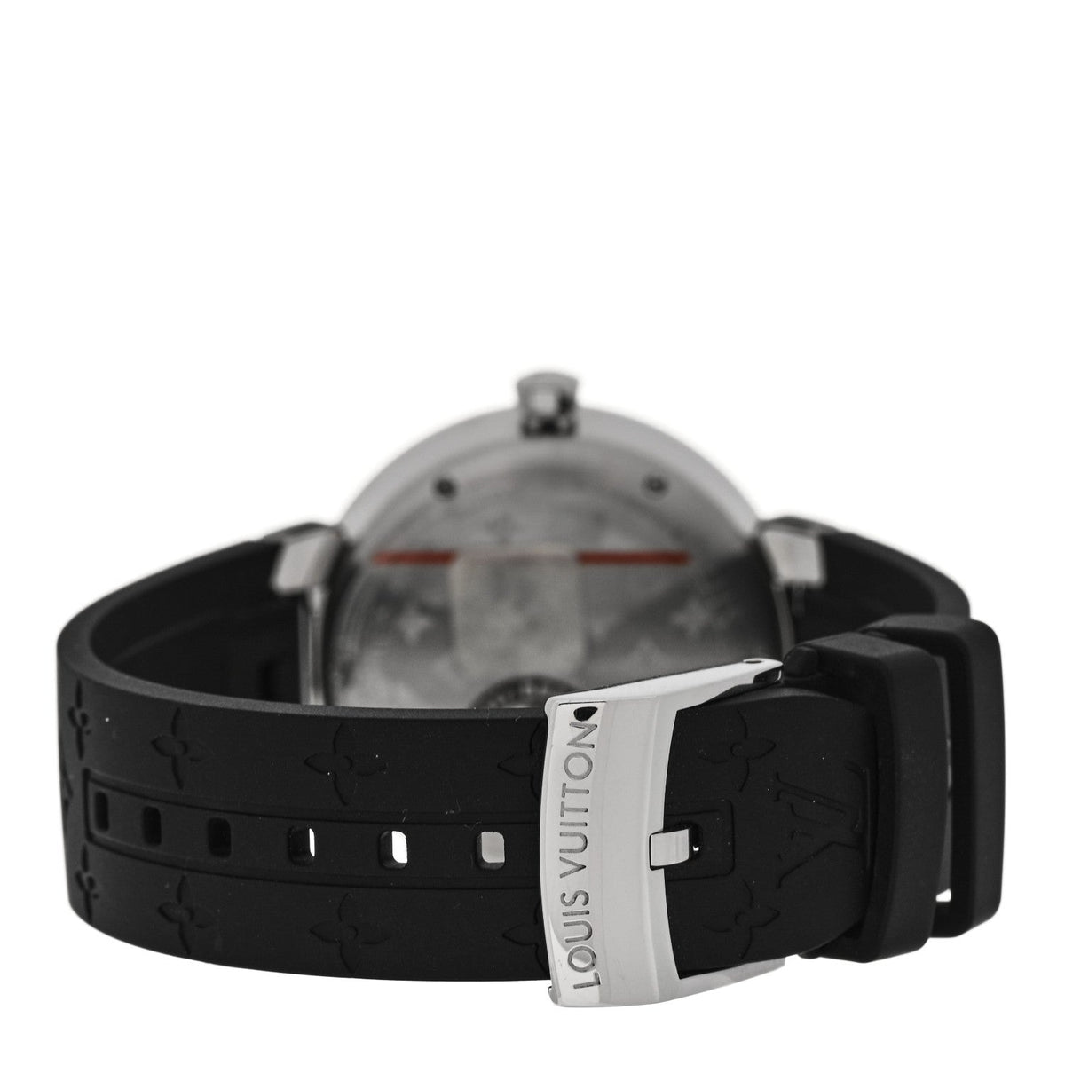 Stainless Steel Rubber Diamond 33mm Tambour Slim Quartz Watch Black