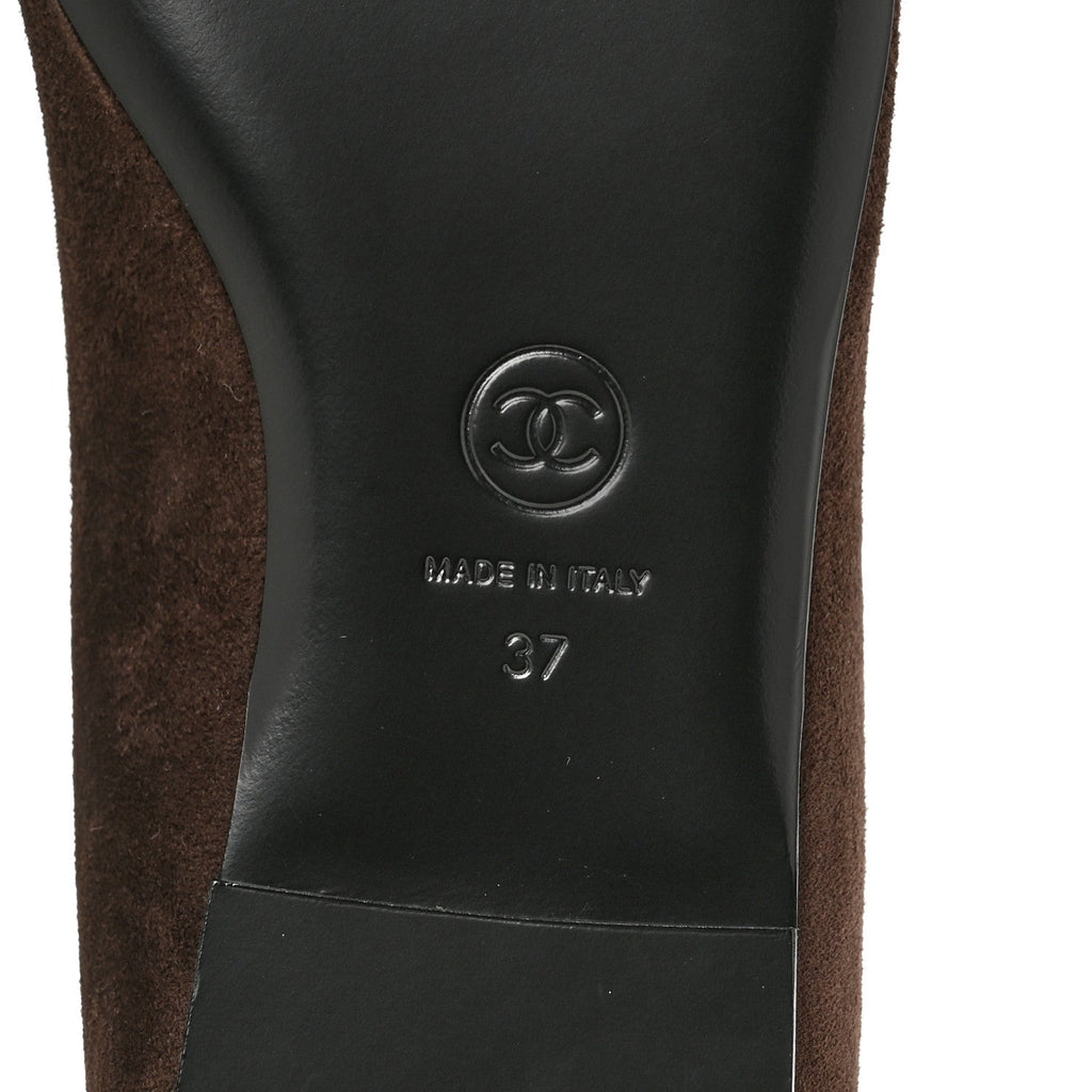 Suede Patent Cap Toe Camellia Ballerina Flats 37 Marron Gris