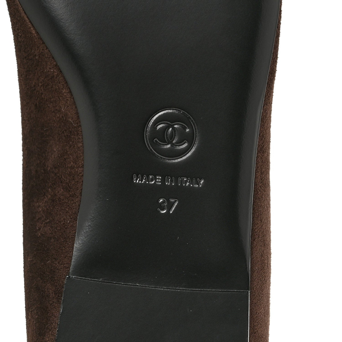 Suede Patent Cap Toe Camellia Ballerina Flats 37 Marron Gris