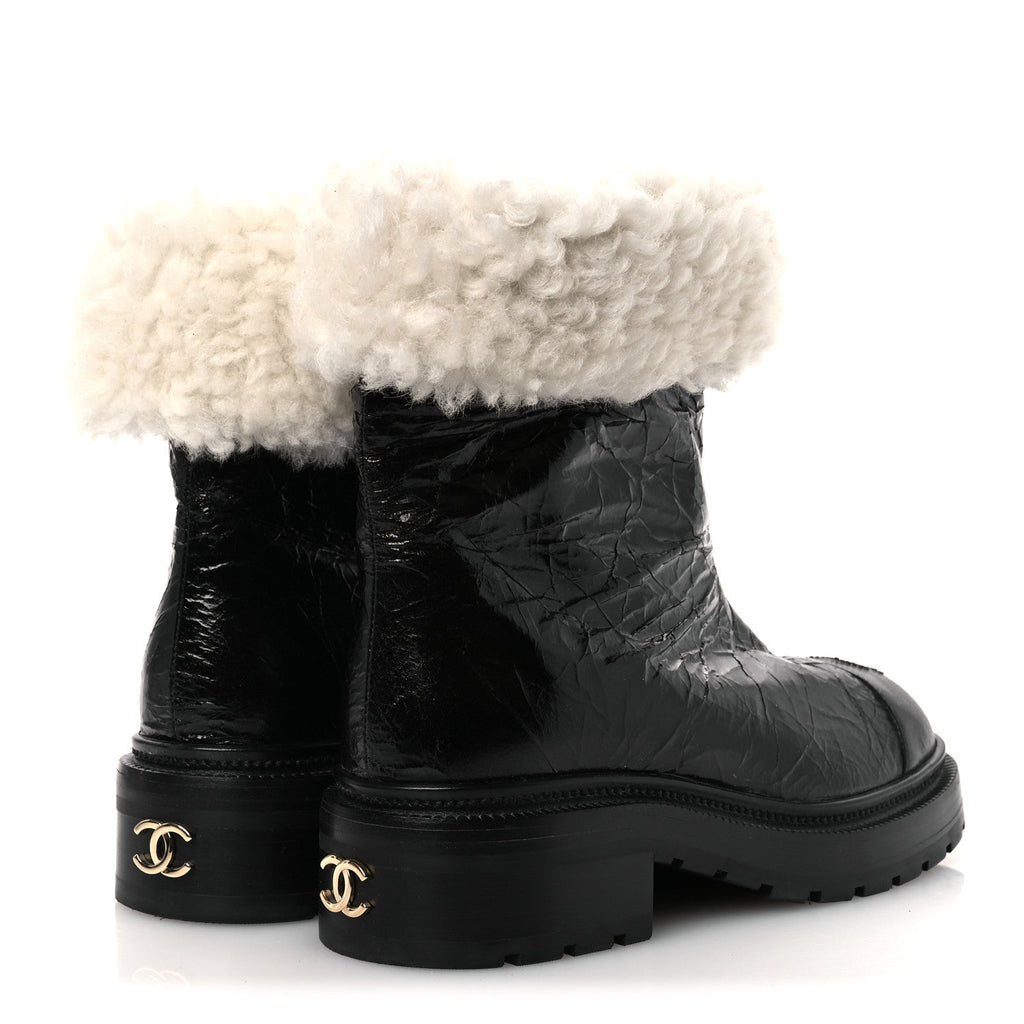 Lambskin Shearling Short Boots 36 Black