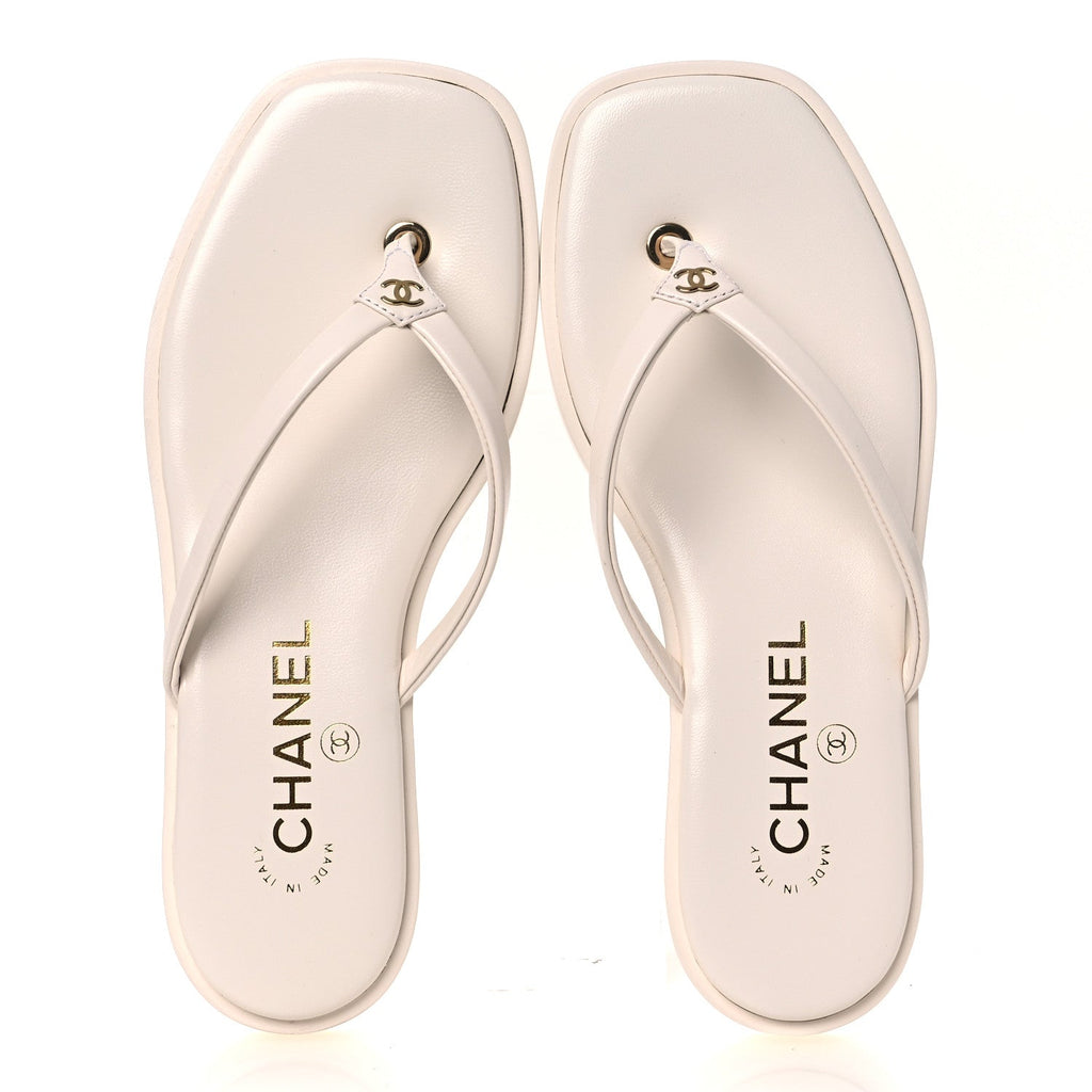 Goatskin CC Times Square Thong Sandals 35.5 White