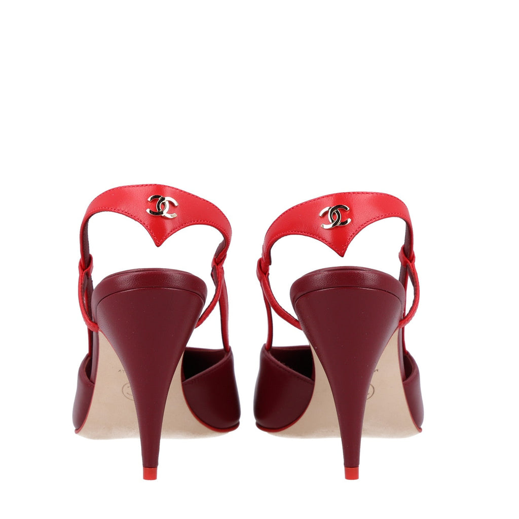 Lambskin Cap Toe CC Slingback Pumps 37 Burgundy Red