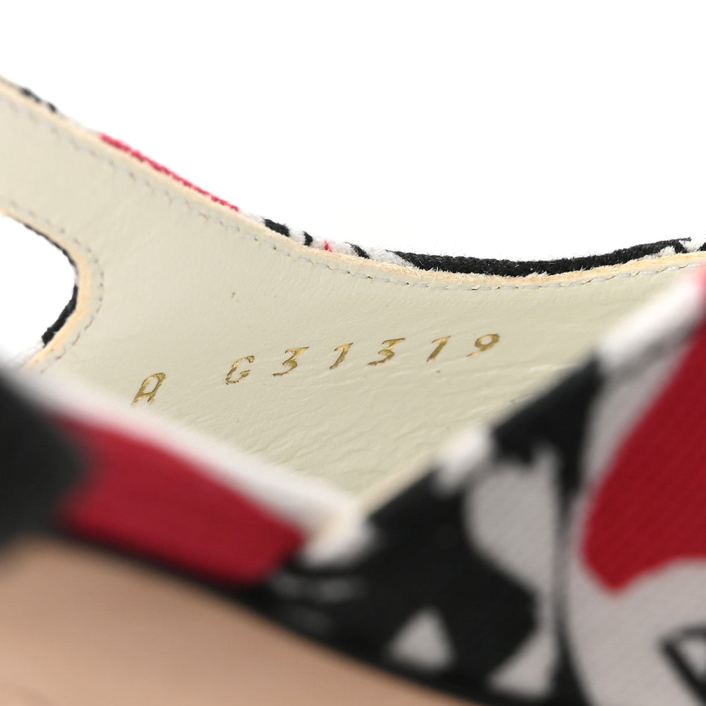 Printed Fabric Grosgrain Cap Toe CC Slingback Flats 38 Red Black White