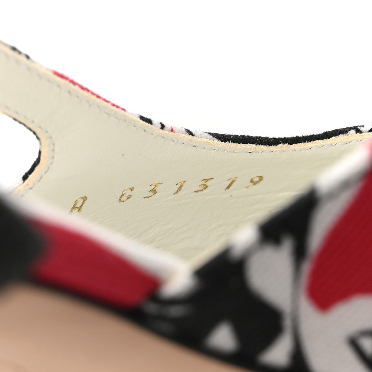 Printed Fabric Grosgrain Cap Toe CC Slingback Flats 38 Red Black White