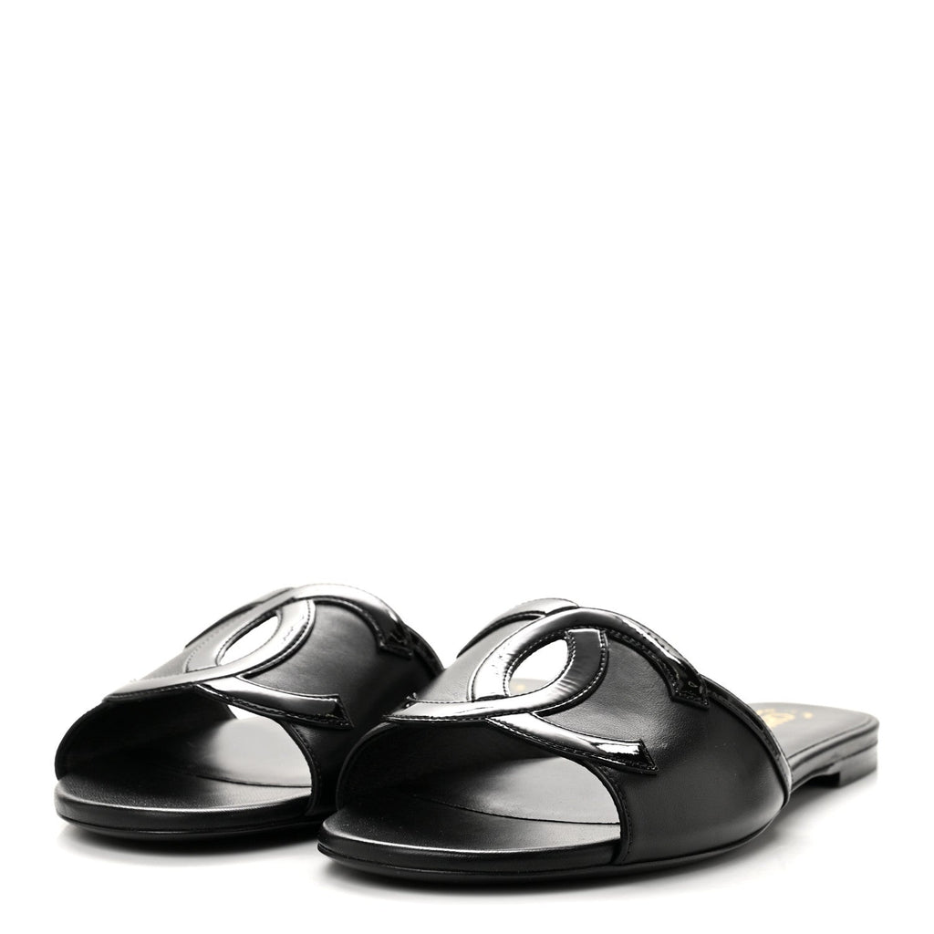 Lambskin Patent Calfskin CC Cutout Mules 40.5 Black