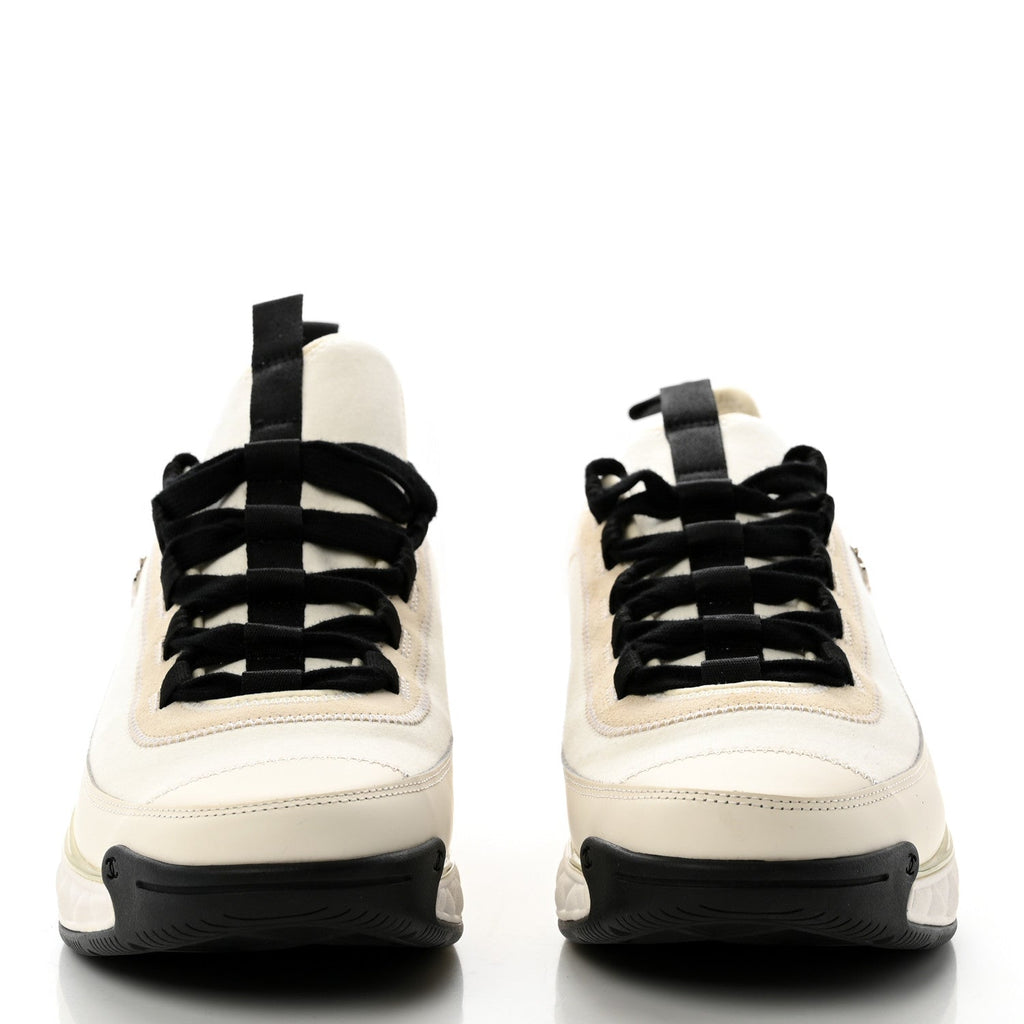 Velvet Calfskin Mixed Fibers Mens CC Sneakers 43 Ivory Black