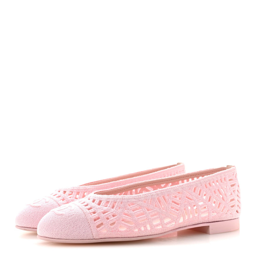 Cotton Embroidered Cap Toe Ballet Flats 38 Light Pink