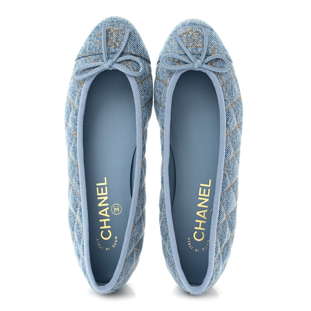 Denim Quilted CC Cap Toe Ballerina Flats 36.5 Light Blue