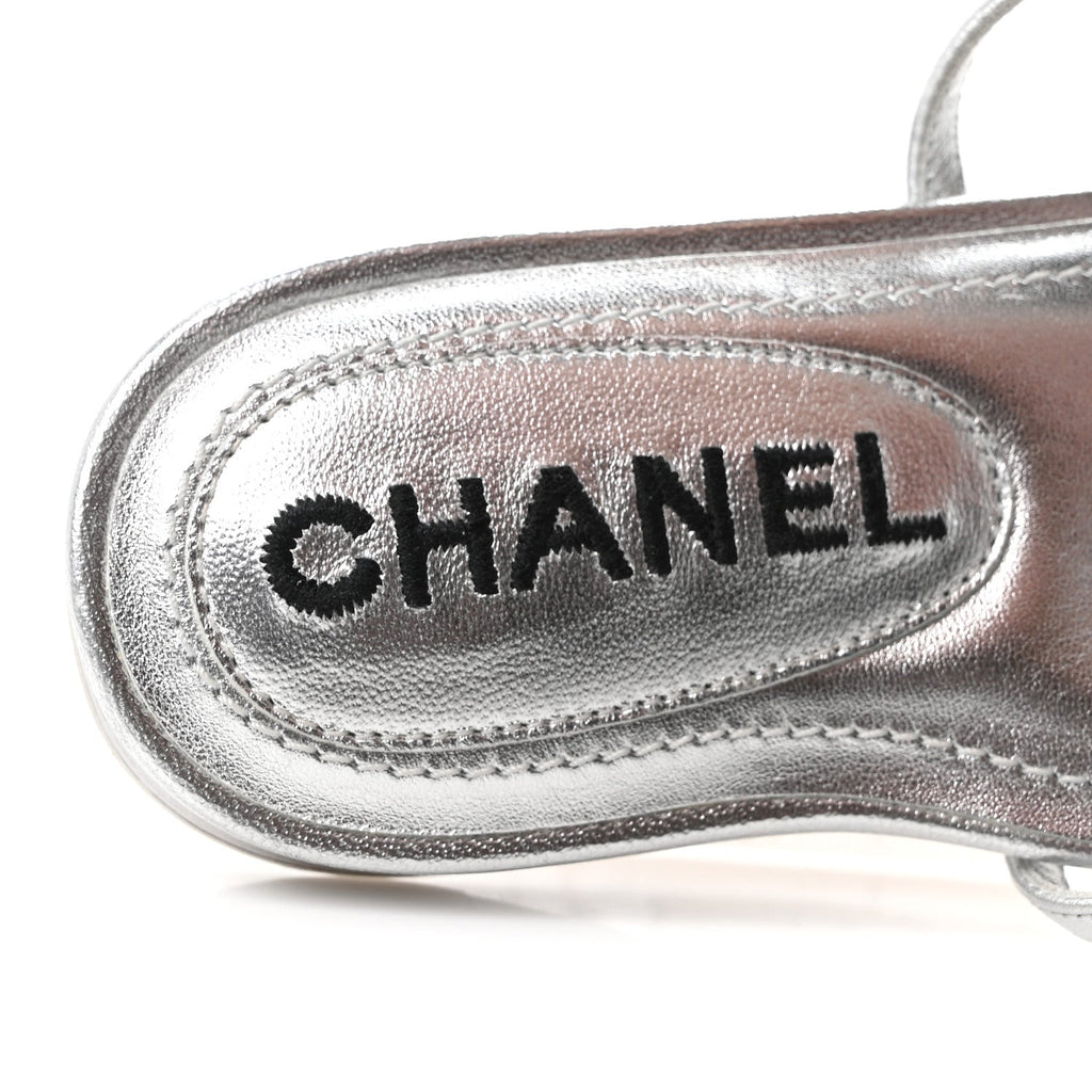 Laminated Lambskin CC Sandals 36.5 Silver