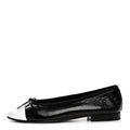 Crumpled Shiny Lambskin Cap Toe CC Ballerina Flats 36.5 Black White