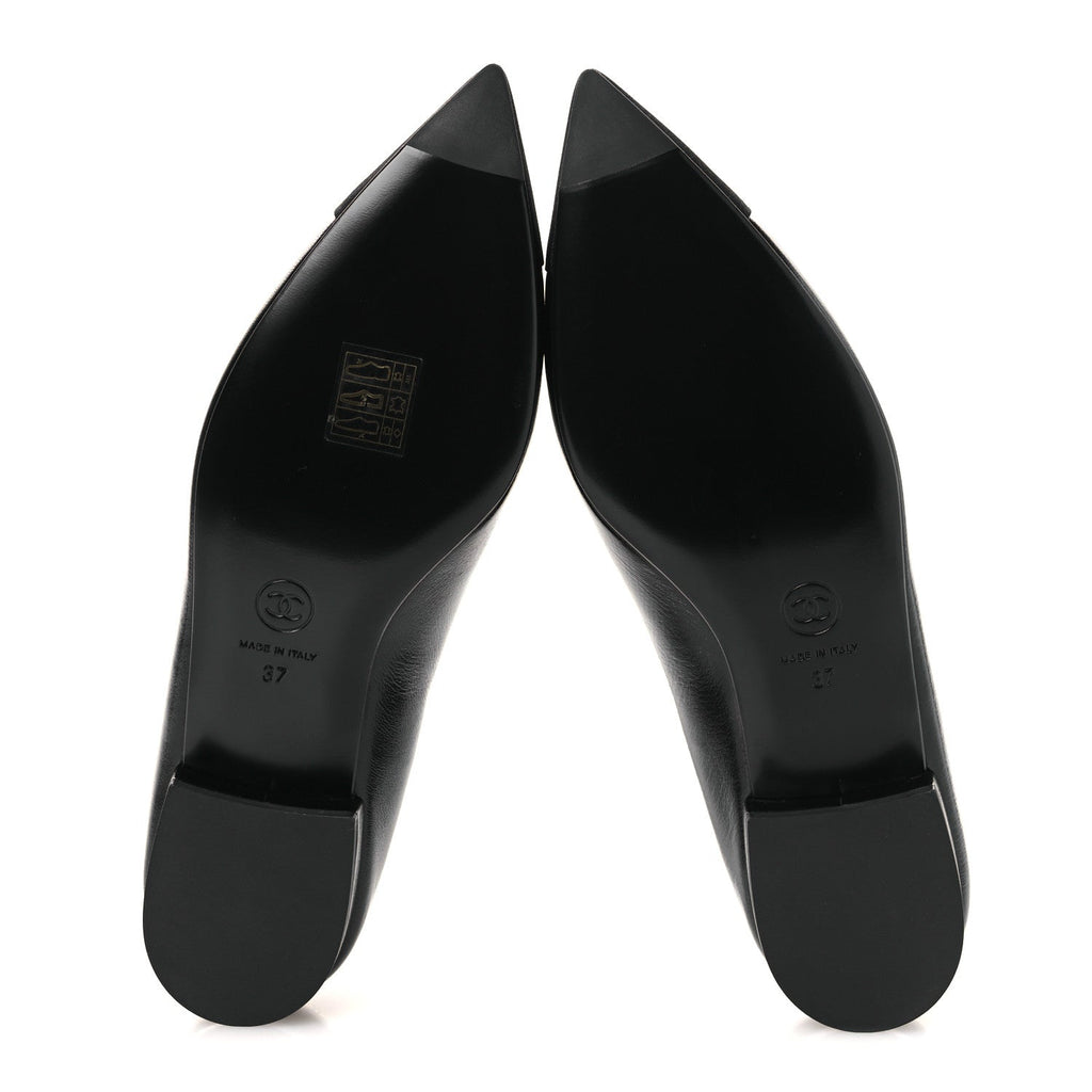 Shiny Lambskin Grosgrain Pearl Mary Jane Flats 37 Black
