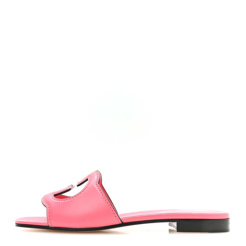 Cosmos Softy Calfskin Interlocking G Cut Out Slide Sandals 37 Rhodamine Pink