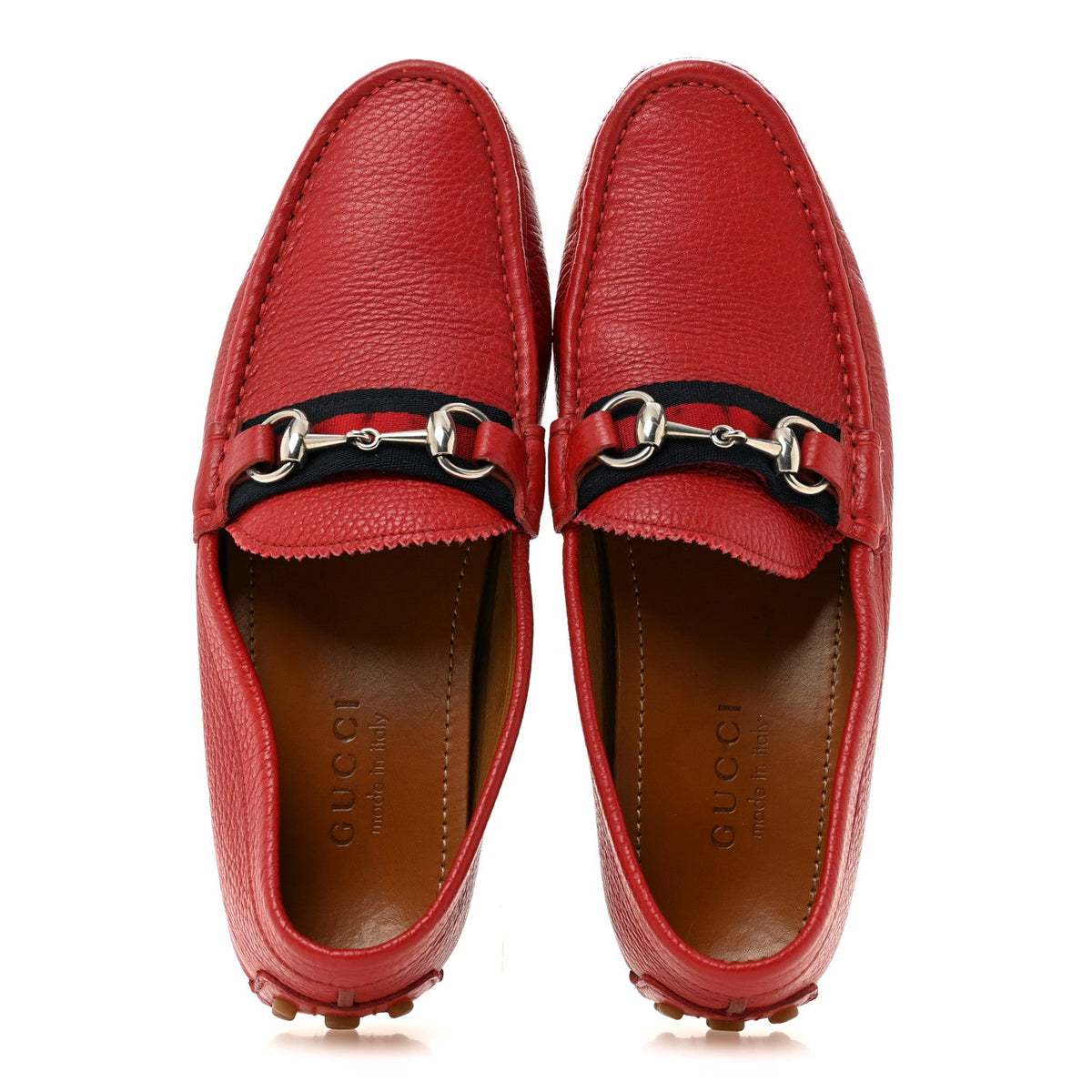 Road Calfskin Web Mens Horsebit Driver Loafers 6.5 Rosso