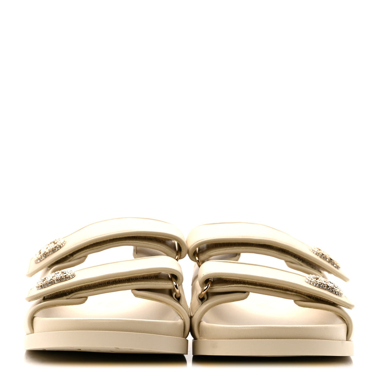Calfskin Double G Crystal Womens Isla Dad Sandals 39 Ivory