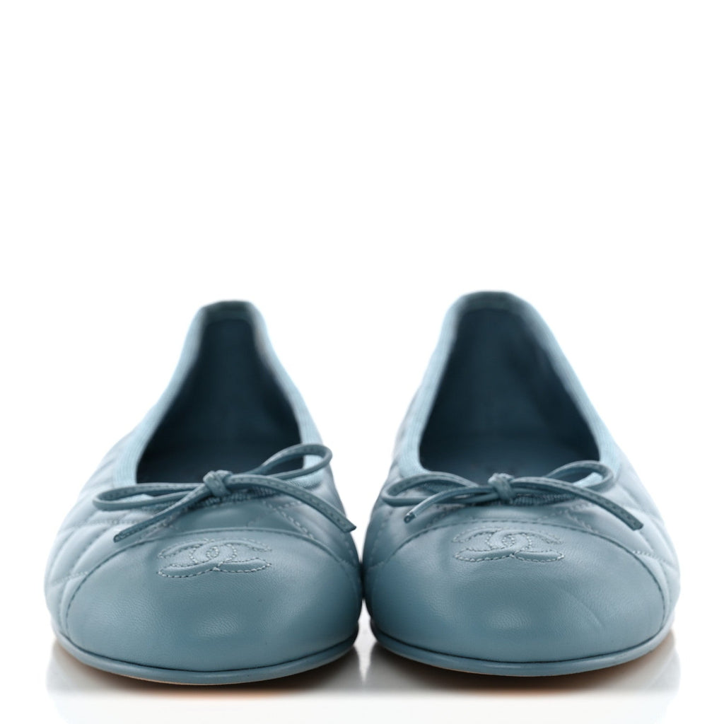Lambskin Quilted CC Cap Toe Ballerina Flats 38.5 Blue