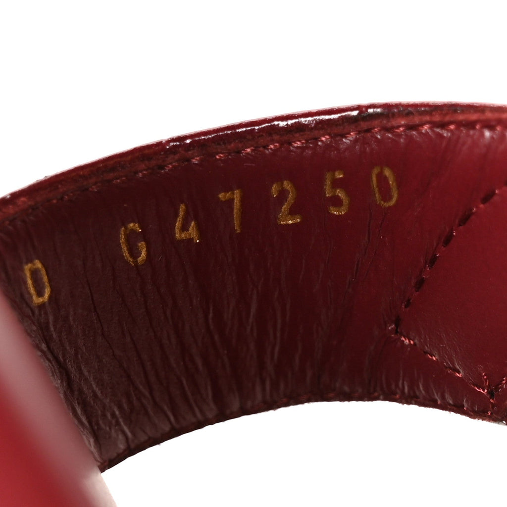 Crocodile Embossed Patent Calfskin CC Mules Sandals 39.5 Burgundy
