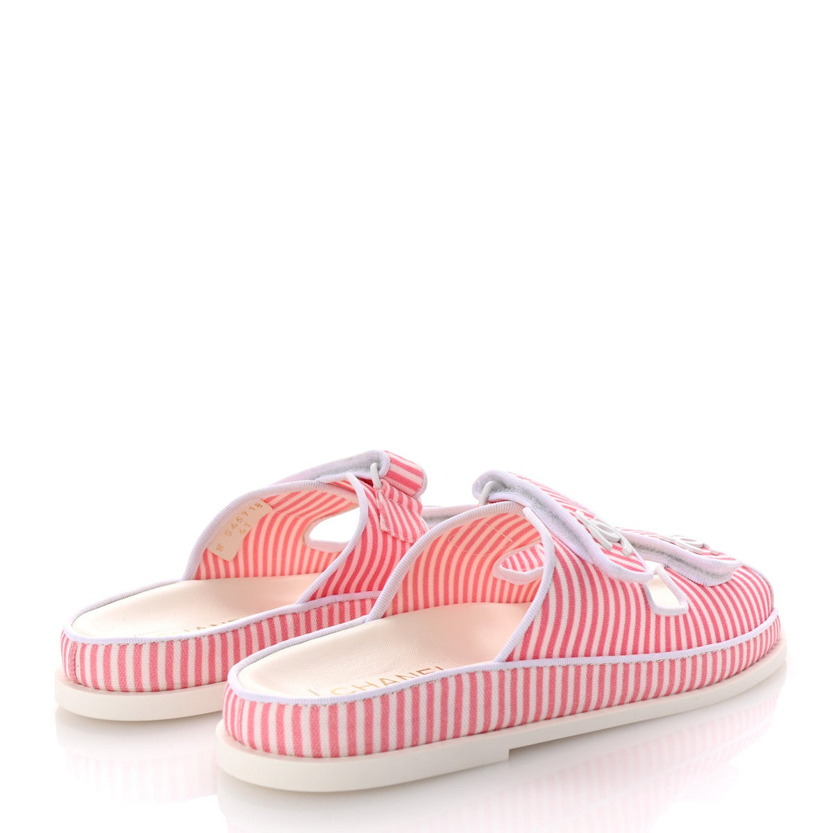 Printed Cotton Velcro Dad Flat Mules 41 White Pink