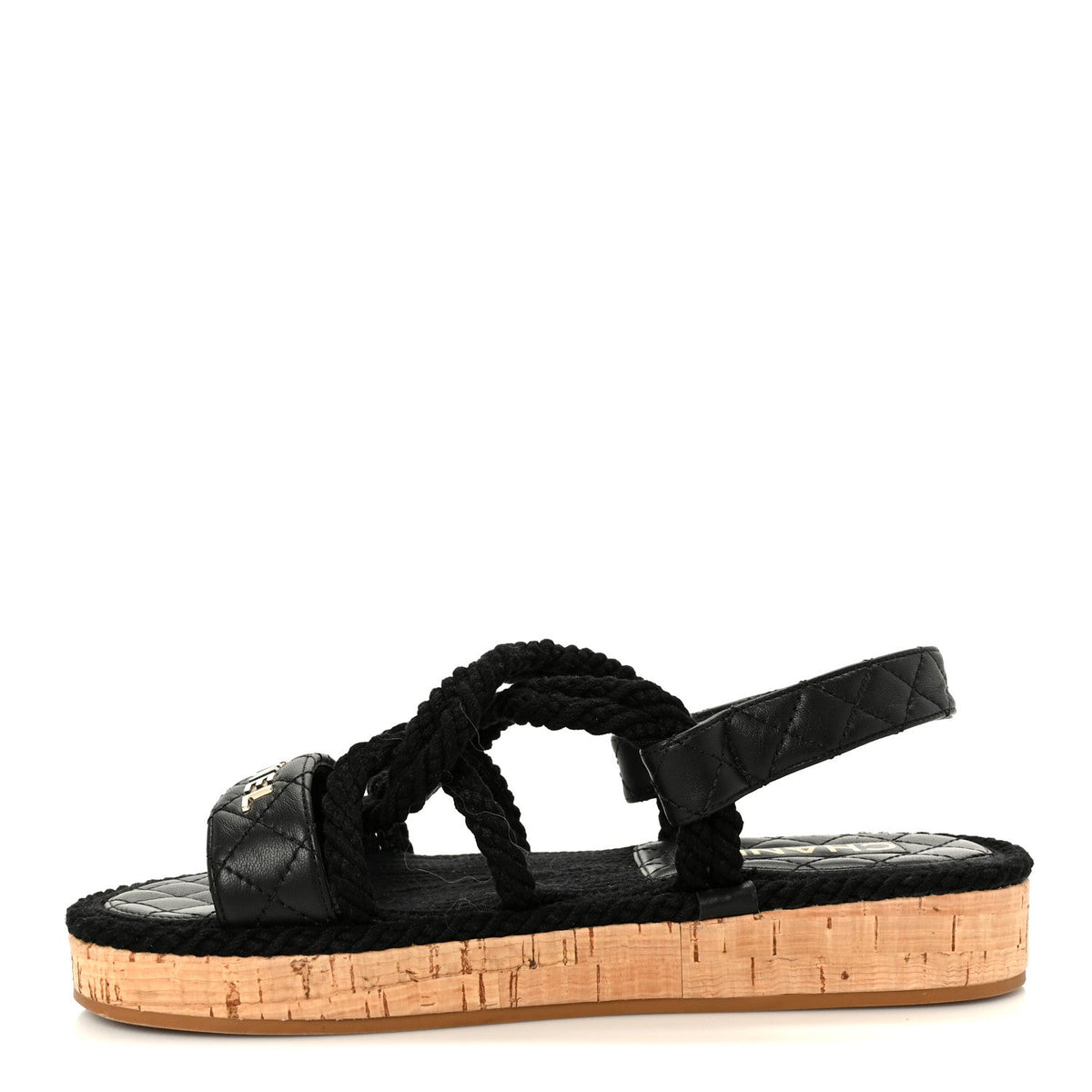Cord Lambskin Quilted Logo Sandals 37 Black