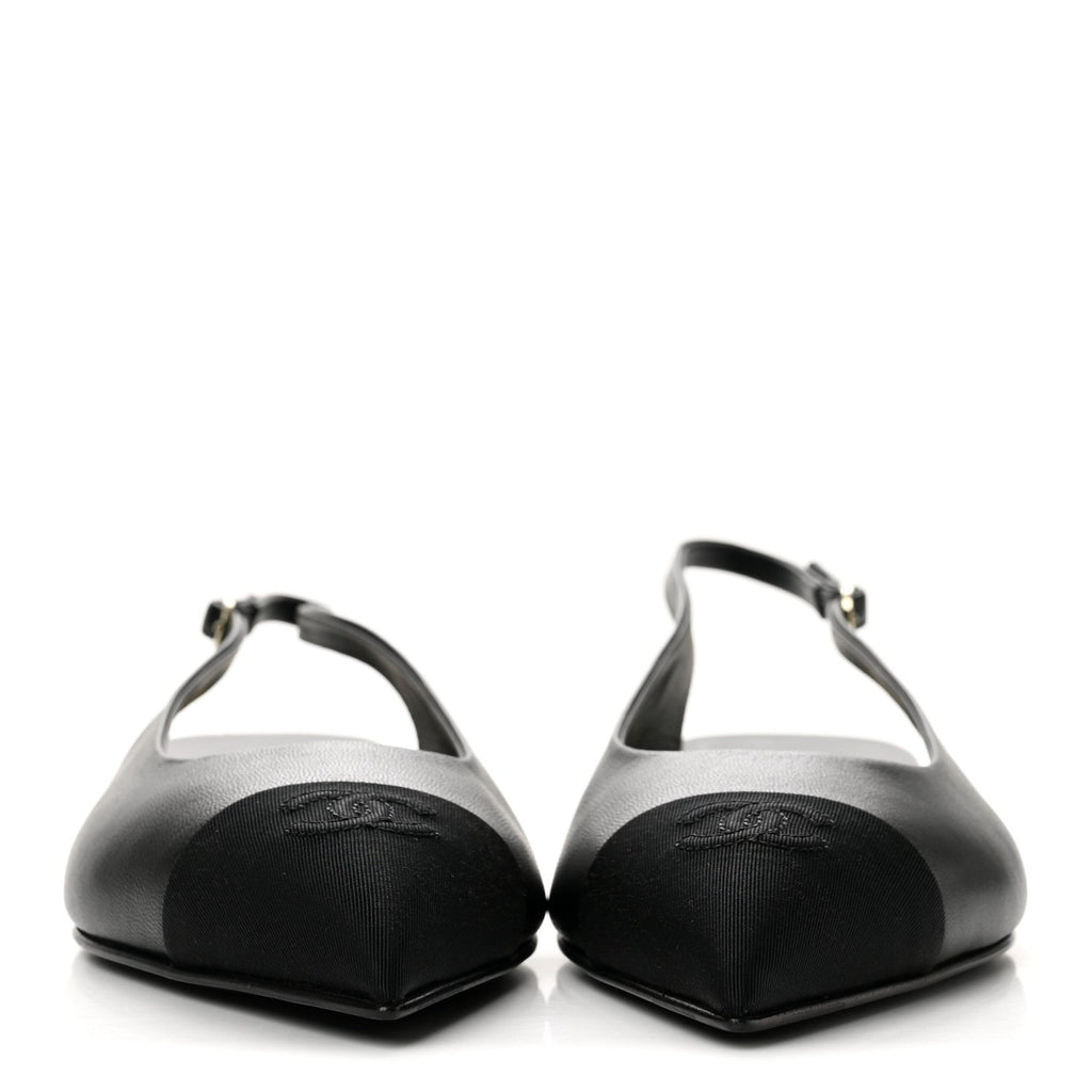 Goatskin Grosgrain Pointed Toe CC Slingback Flats 39 Black