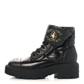 Lambskin Calfskin Quilted Lace Up Combat Boots 36.5 Black