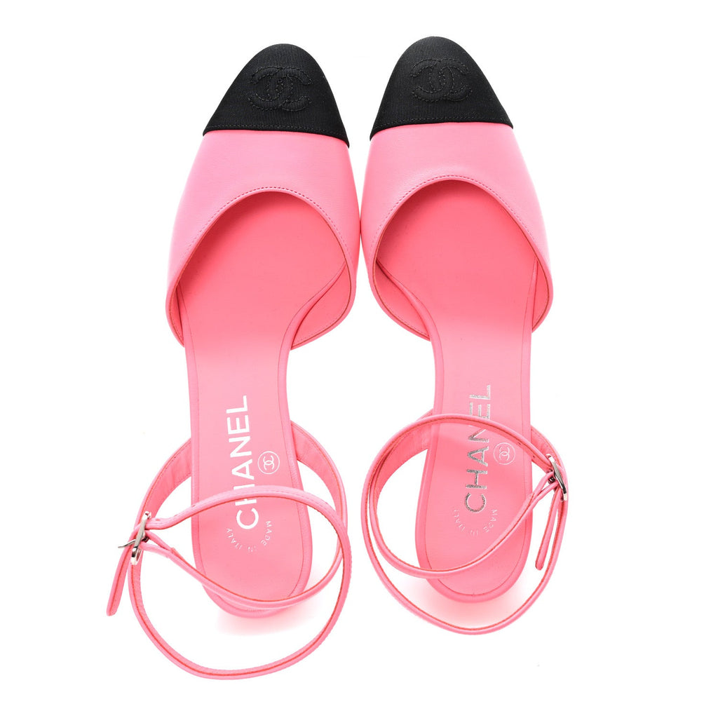 Lambskin Grosgrain Cap Toe CC Slingback Pumps 37 Coral Black