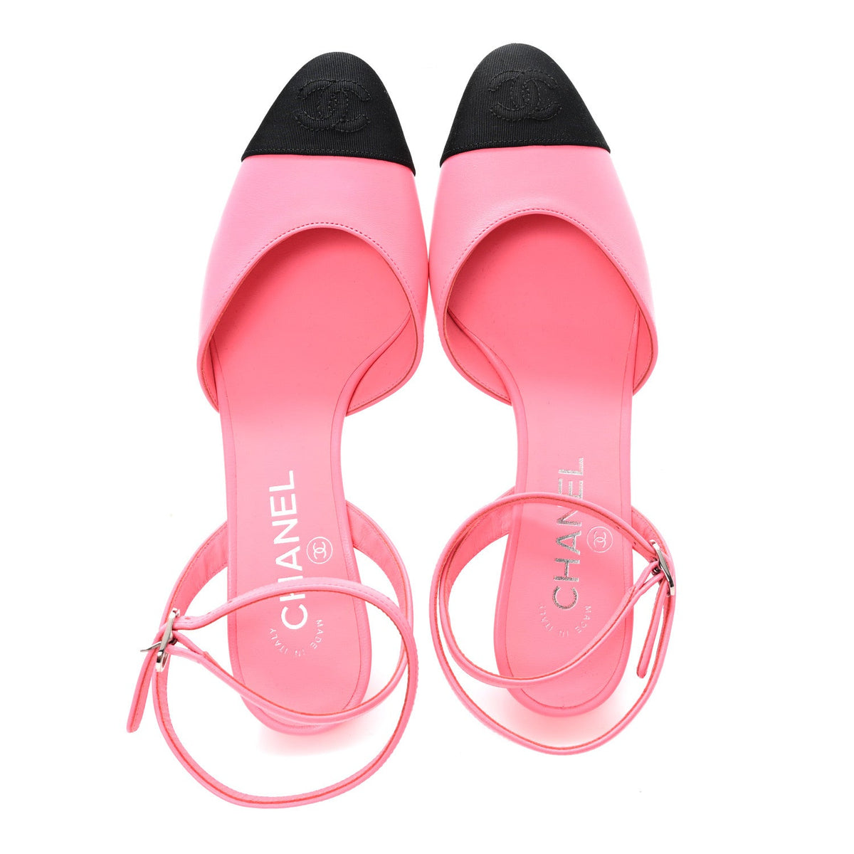 Lambskin Grosgrain Cap Toe CC Slingback Pumps 37 Coral Black