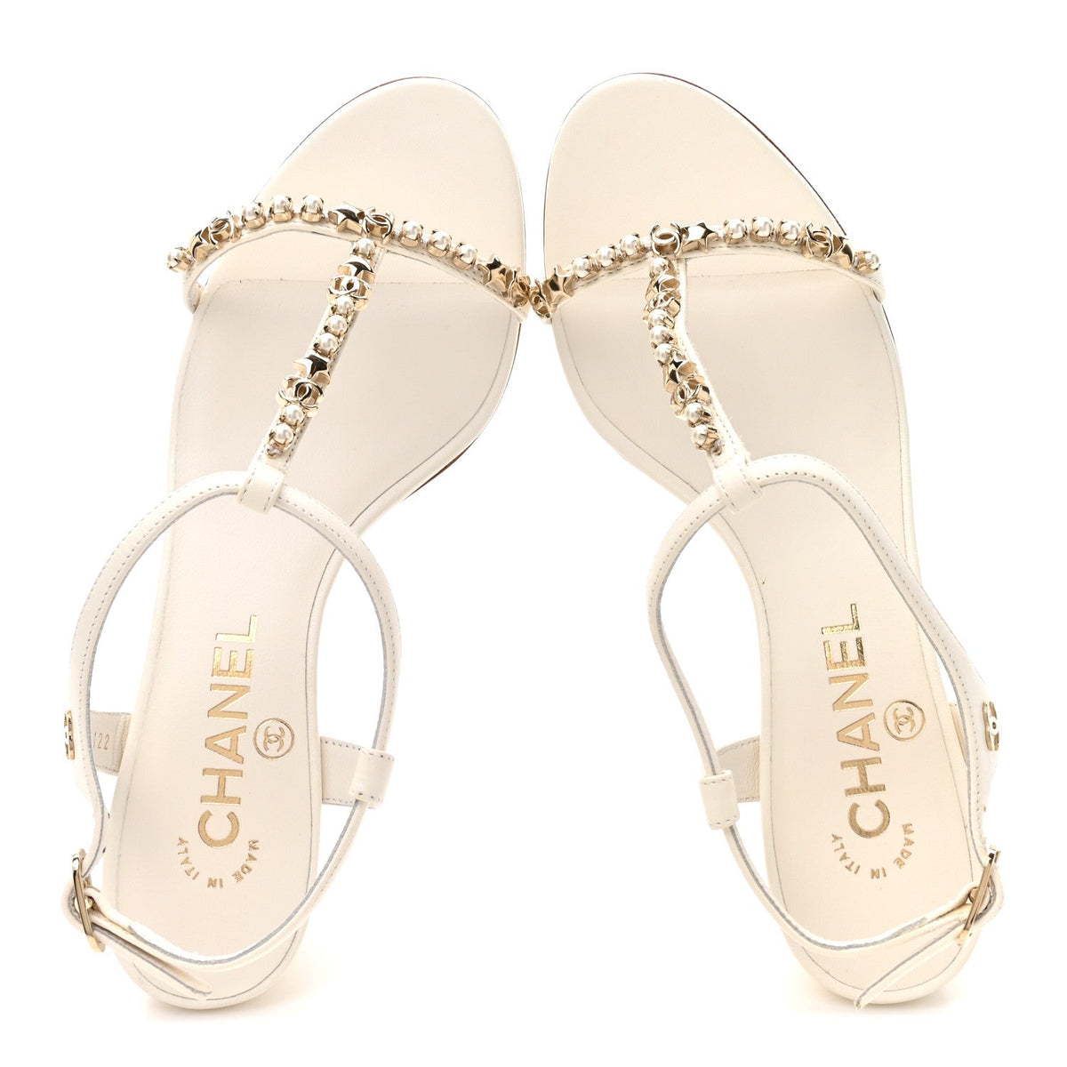 Lambskin Pearl CC Star Sandals 36.5 White