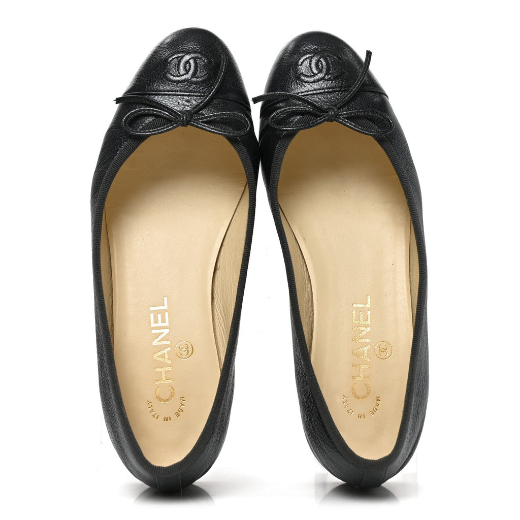 Metallic Calfskin Hologram Cap Toe Ballerina Flats 37.5 Dark Silver