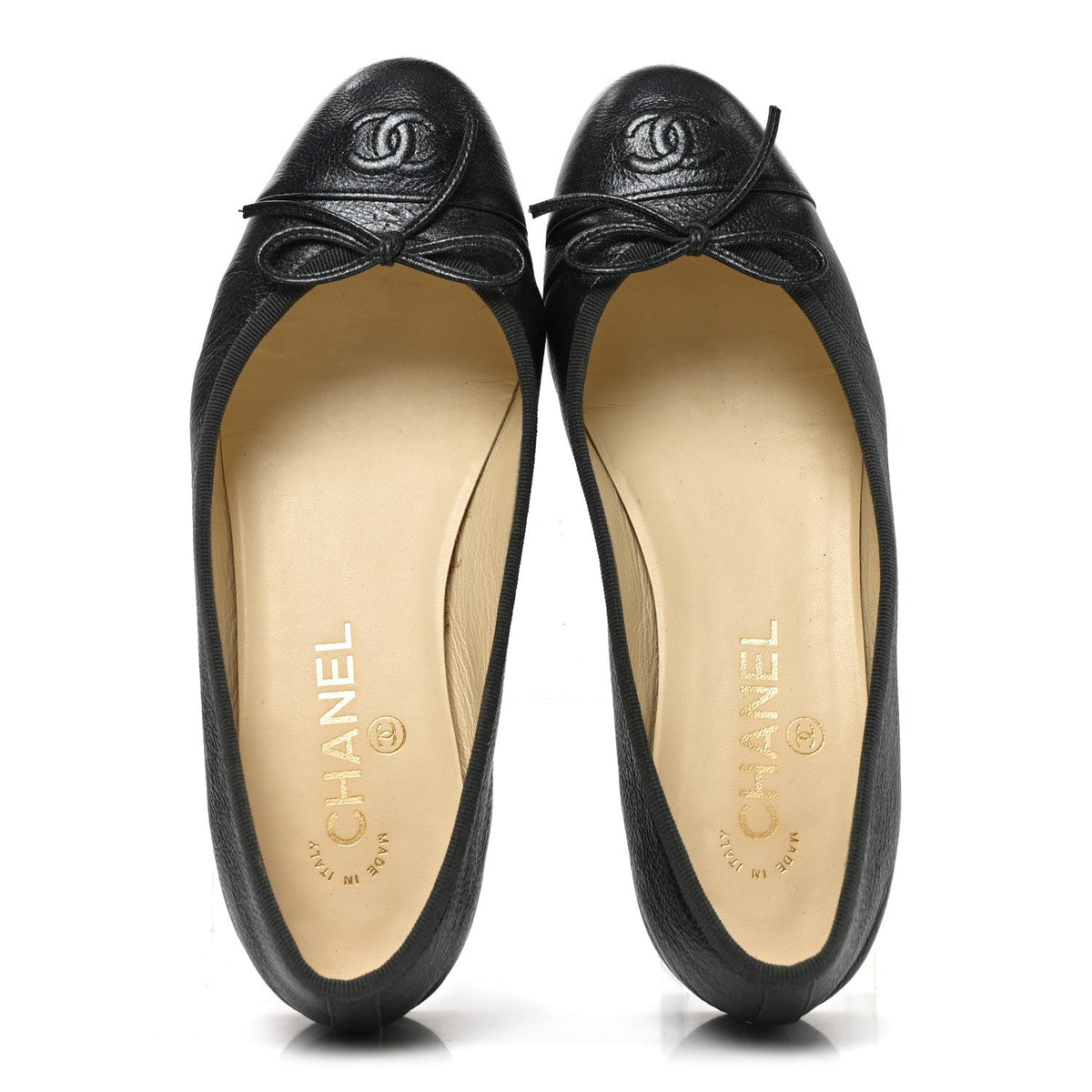 Metallic Calfskin Hologram Cap Toe Ballerina Flats 37.5 Dark Silver