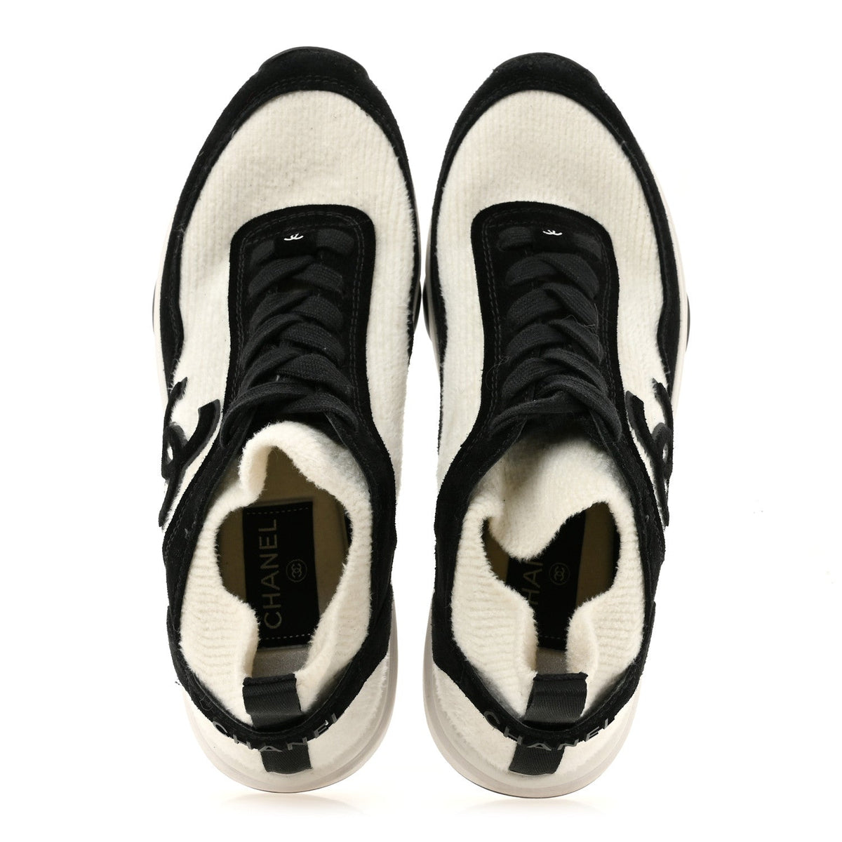 Fabric Suede Calfskin CC Sneakers 38 White Black