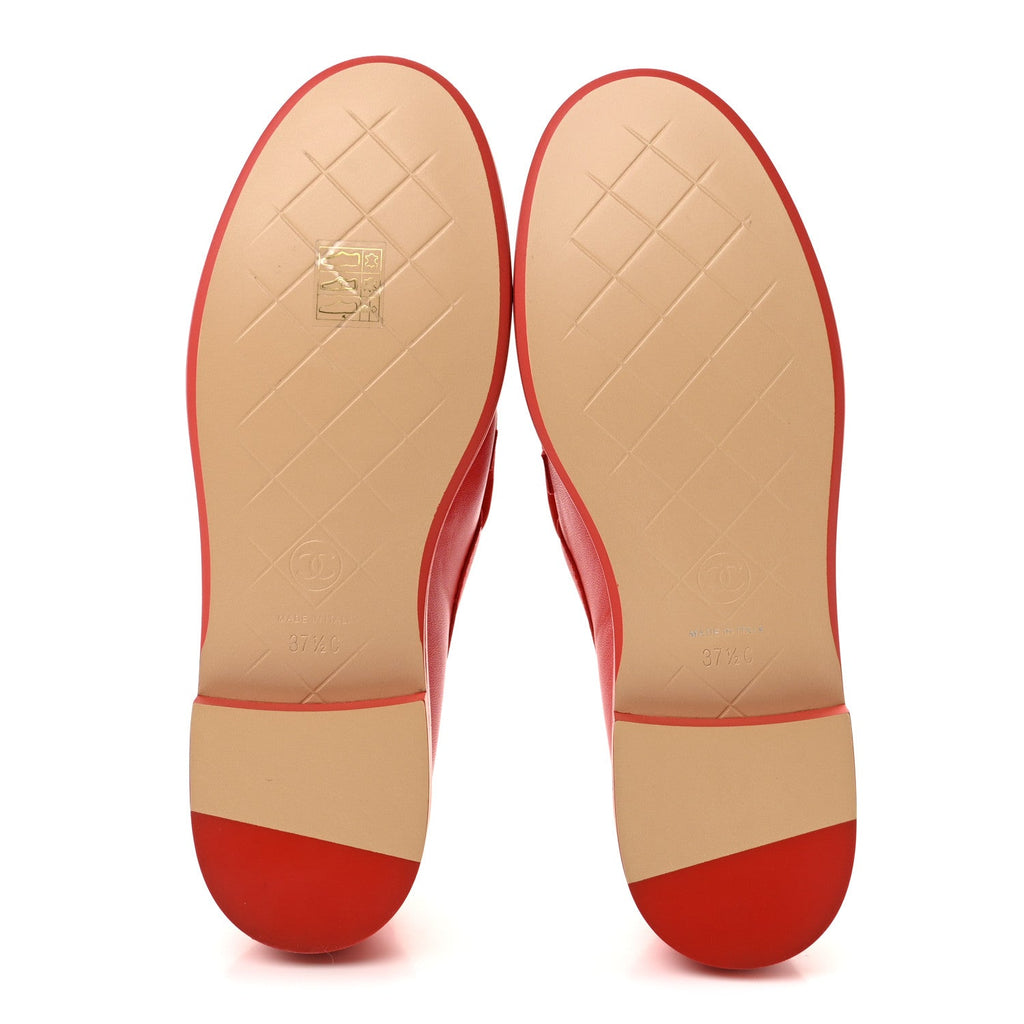 Lambskin Quilted CC Turnlock Loafers 37.5 Red