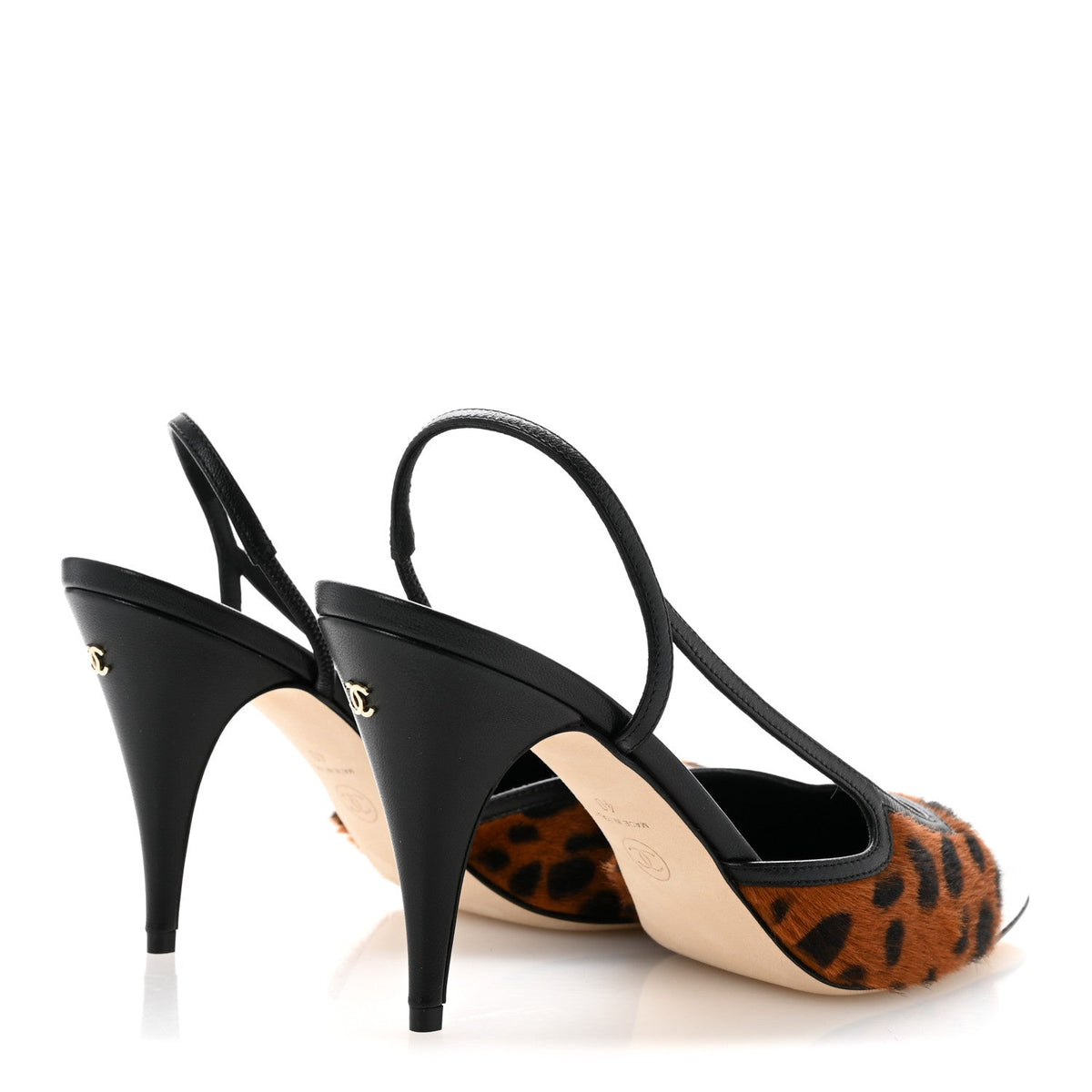 Lambskin Mixed Fibers Cap Toe CC Slingback Flats 37 Brown Black White 40 Brown Black White