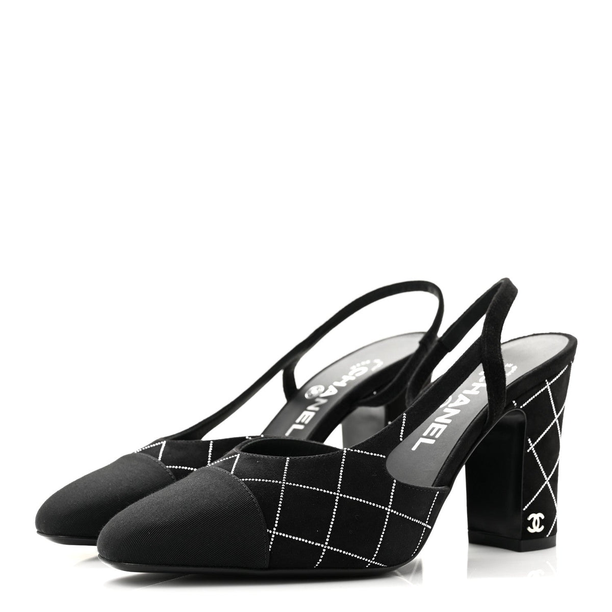 Suede Kidskin Cap Toe CC Slingback Pumps 37.5 Black Silver