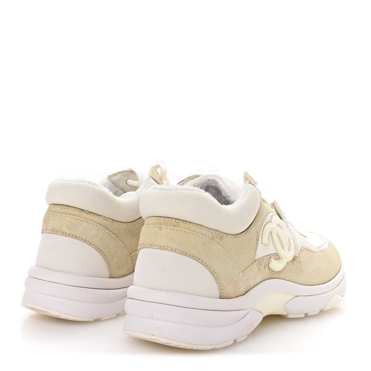 Suede Calfskin Fabric CC Sneakers 37.5 White