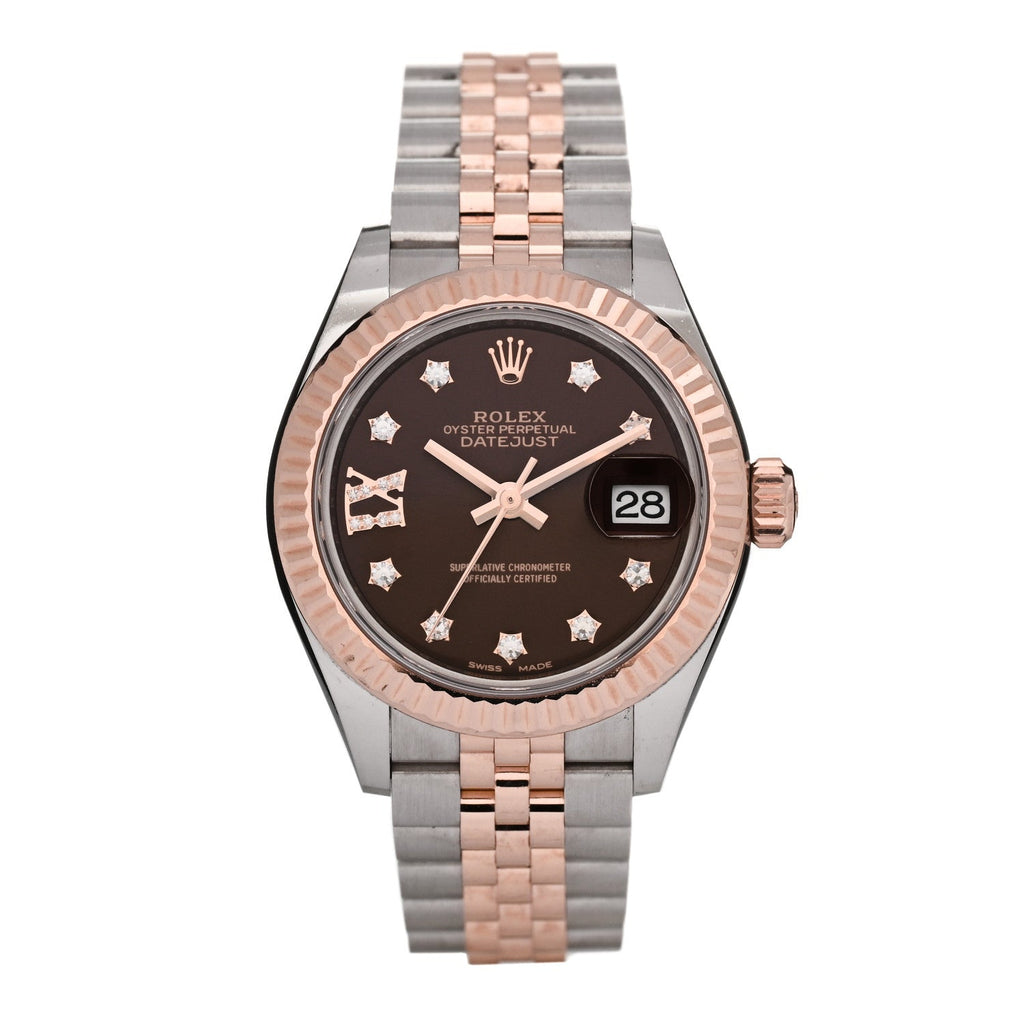 Stainless Steel 18K Everose Gold Diamond 28mm Oyster Perpetual Datejust Watch Chocolate 279171