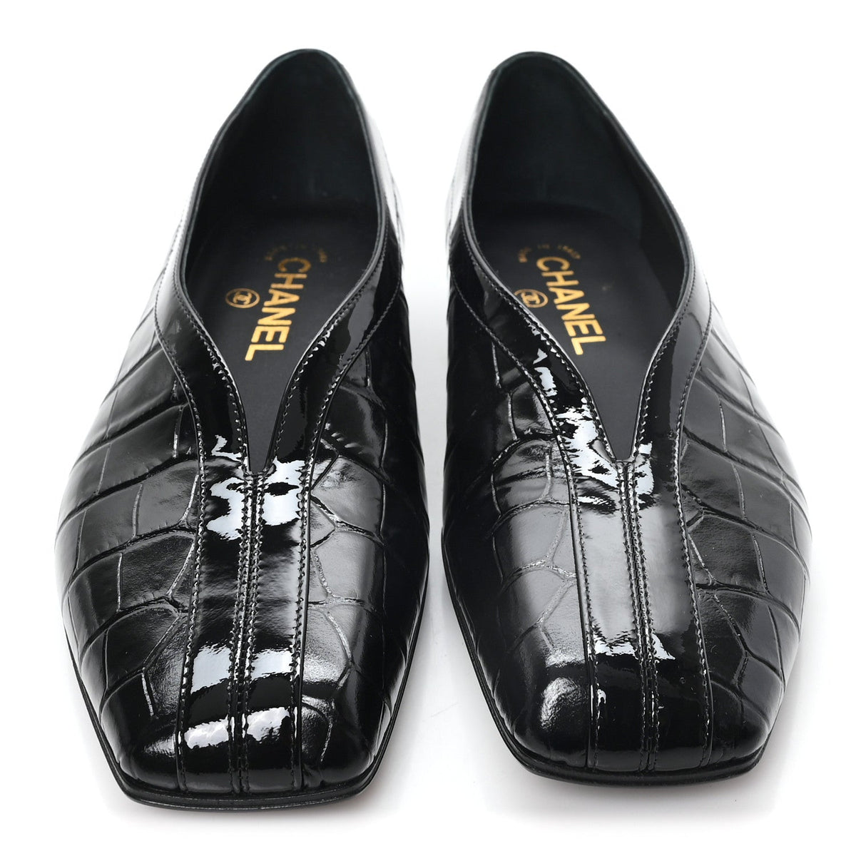 Crocodile Embossed Patent Calfskin Ballet Flats 36.5 Black