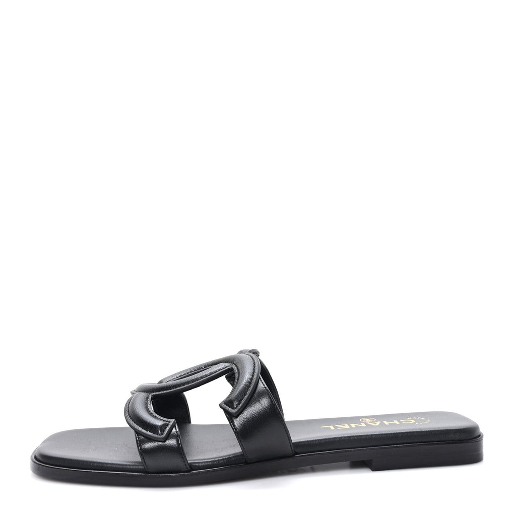 Lambskin CC Cut Out Mules Sandals 39 Black
