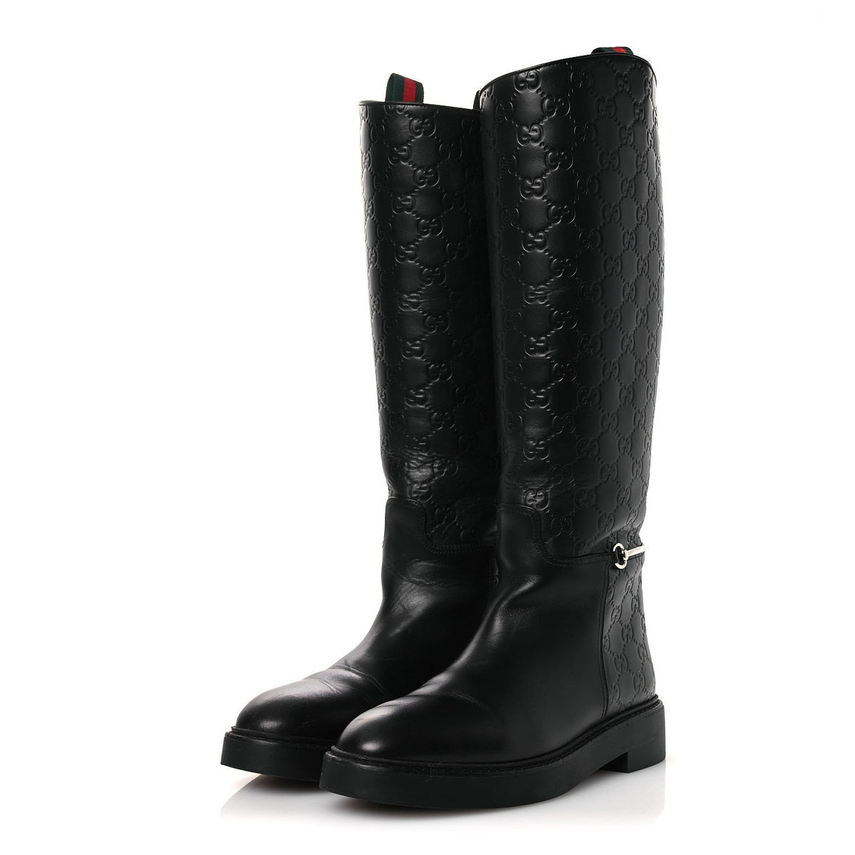 Guccissima Real Betis Glamour Calfskin Michelangelo Slim Horsebit Riding Boots 39.5 Black